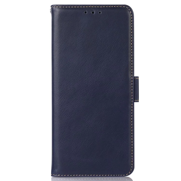 Für Motorola Moto G Power 5G Genuine Cow Leather Phone Case RFID Blocking Walle Stand Crazy Horse Texture Cover - Blau