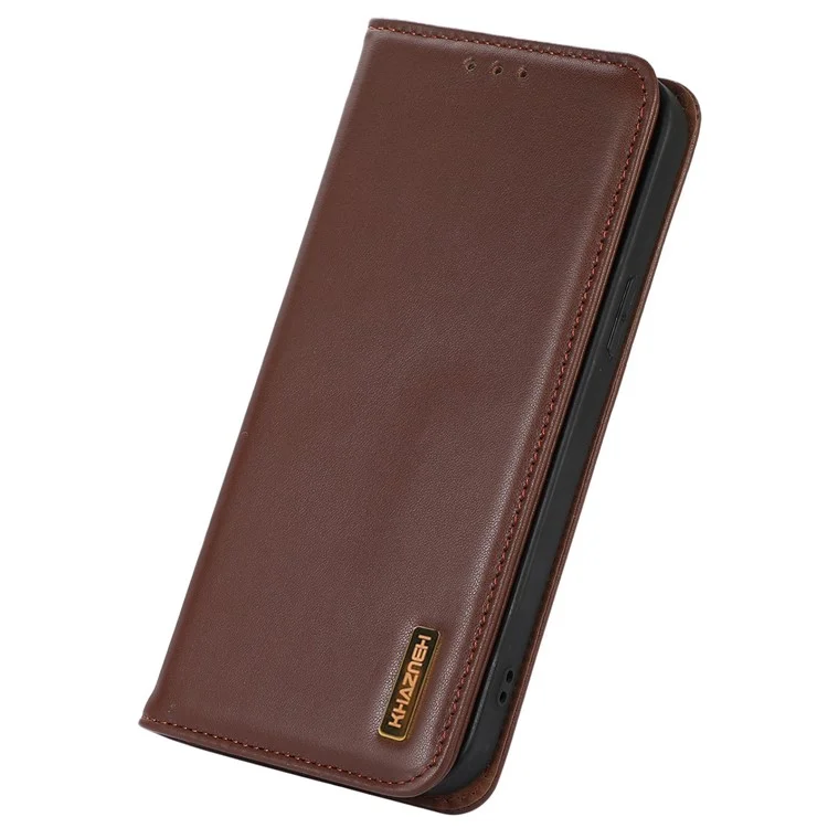 KHAZNEH Pour Motorola Moto G Power 5G Véritable étui portefeuille en cuir de vache RFID Blocking Stand Magnetic Cover - Brun