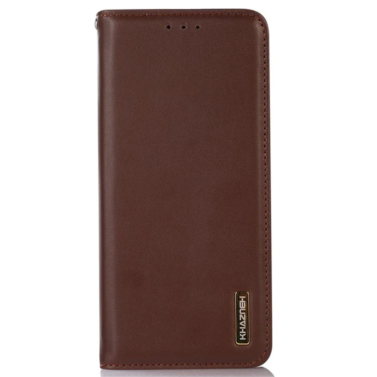 KHAZNEH Pour Motorola Moto G Power 5G Véritable étui portefeuille en cuir de vache RFID Blocking Stand Magnetic Cover - Brun