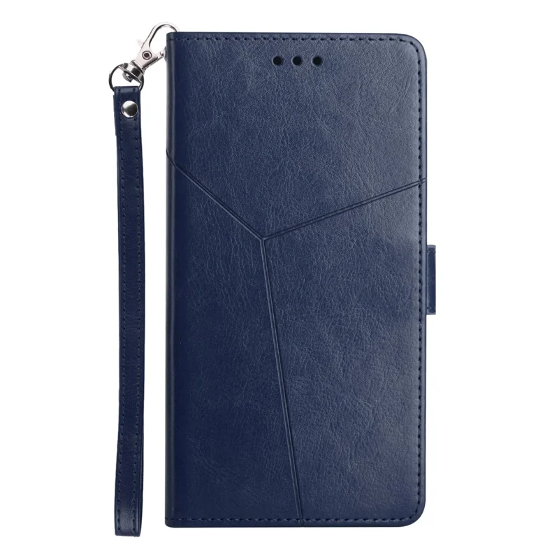 HT01 PU Leather Case for Xiaomi Poco F5 Pro 5G / Redmi K60 5G / K60 Pro 5G , Stand Wallet Y-shaped Line Imprinting Phone Cover - Blue