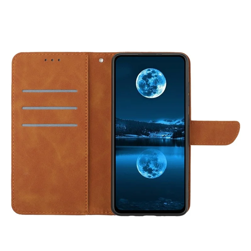 HT05 PU Leather Flip Cover для Xiaomi Poco F5 5G / Redmi Note 12 Turbo, Stand Wallet Imprinted Line Phone Case - Brown