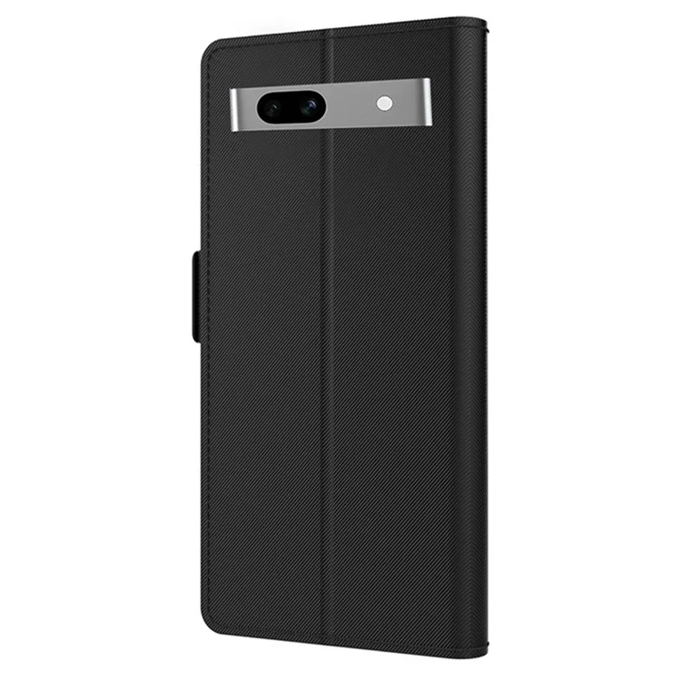 For Google Pixel 7a Phone Stand Case Card Holder Leather Phone Cover with Mirror Design - Black