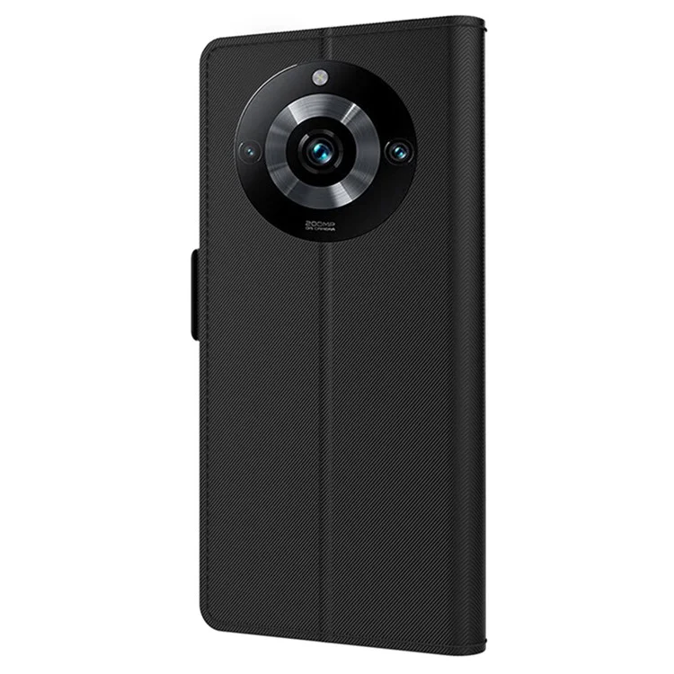 For Realme 11 5G (China) Card Holder Leather Case Mirror Design Stand Protective Phone Cover - Black
