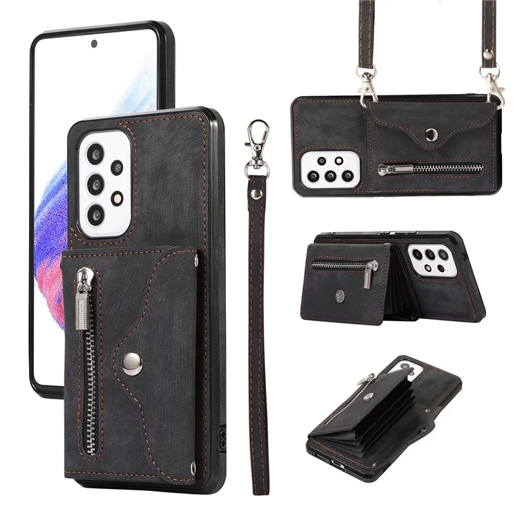 For Samsung Galaxy A53 5G Cell Phone Case RFID Blocking Card Bag Kickstand PU Leather+TPU Cover - Black
