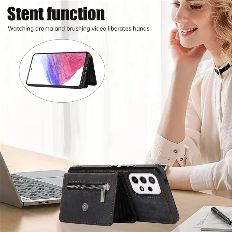 For Samsung Galaxy A53 5G Cell Phone Case RFID Blocking Card Bag Kickstand PU Leather+TPU Cover - Black