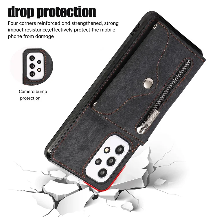 For Samsung Galaxy A53 5G Cell Phone Case RFID Blocking Card Bag Kickstand PU Leather+TPU Cover - Black