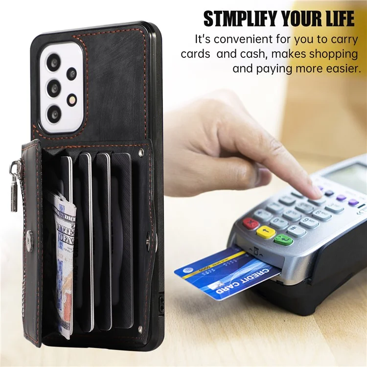 For Samsung Galaxy A53 5G Cell Phone Case RFID Blocking Card Bag Kickstand PU Leather+TPU Cover - Black