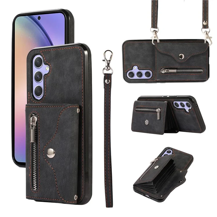 Pour Samsung Galaxy A54 5G RFID Blocking Mobile Phone Cover Card Bag Kickstand PU Leather Coated TPU Cover - Noir