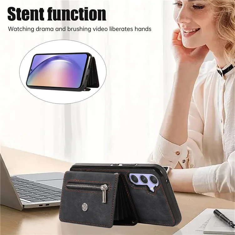 Pour Samsung Galaxy A54 5G RFID Blocking Mobile Phone Cover Card Bag Kickstand PU Leather Coated TPU Cover - Noir