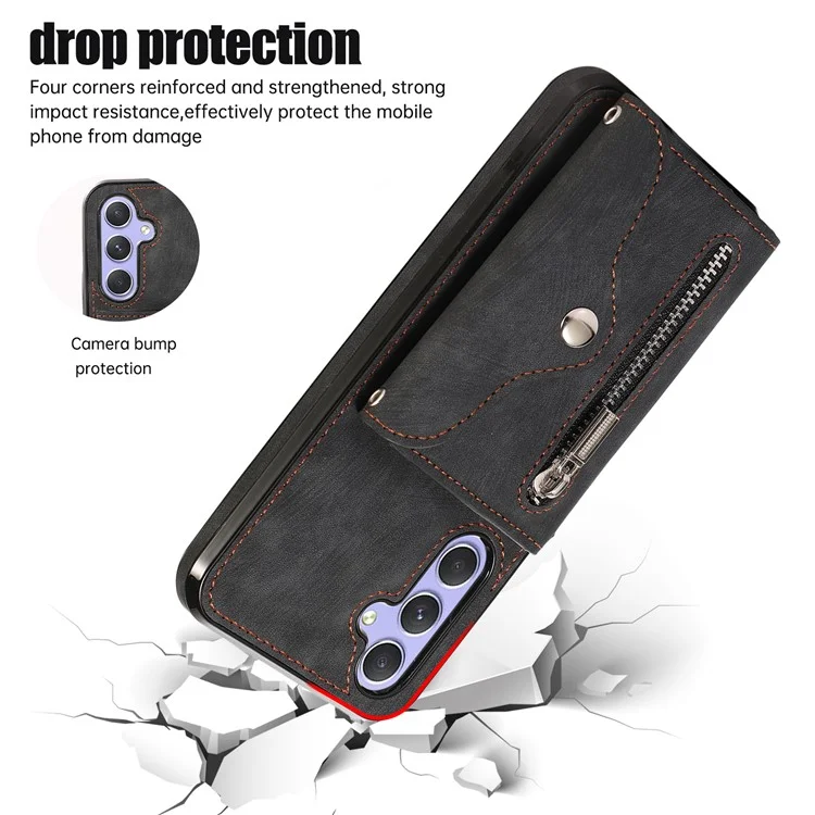 Pour Samsung Galaxy A54 5G RFID Blocking Mobile Phone Cover Card Bag Kickstand PU Leather Coated TPU Cover - Noir