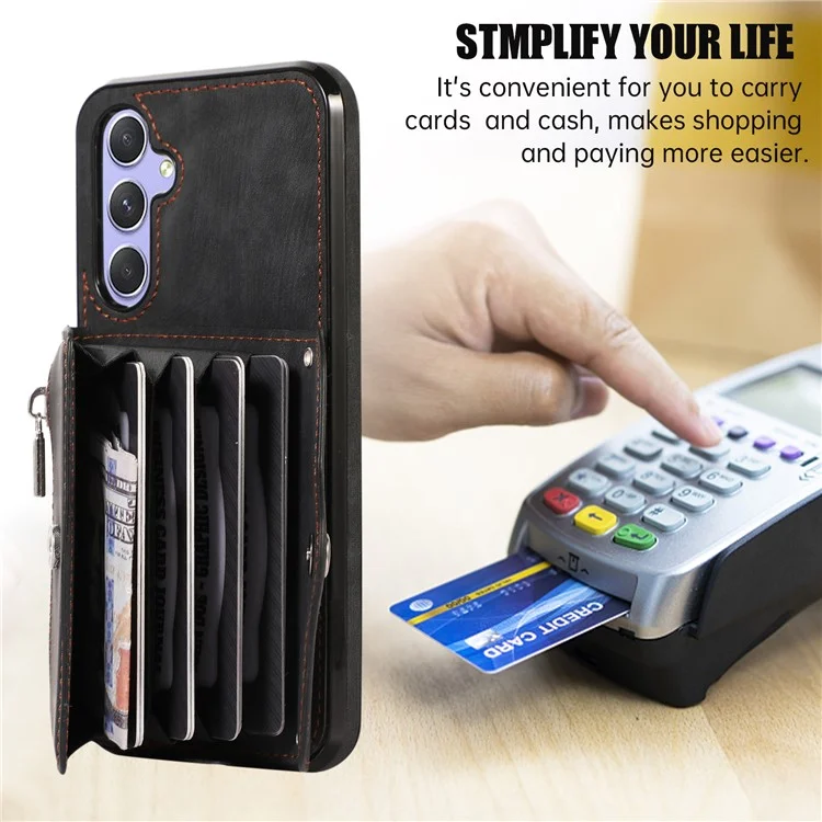 Pour Samsung Galaxy A54 5G RFID Blocking Mobile Phone Cover Card Bag Kickstand PU Leather Coated TPU Cover - Noir