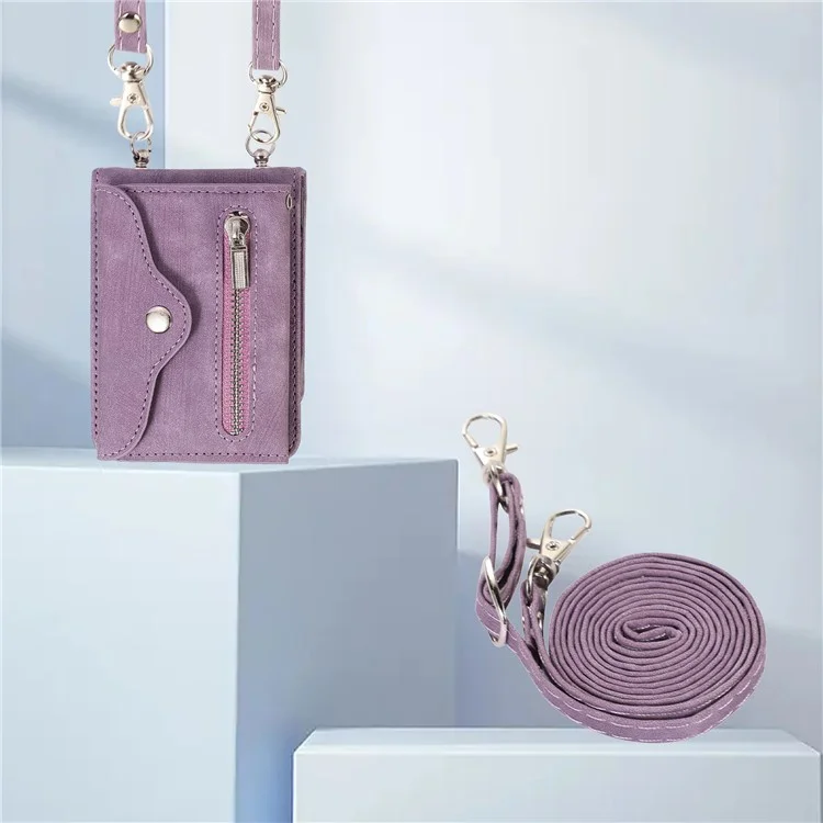 Phone Case for Samsung Galaxy Z Flip3 5G RFID Blocking Card Bag PU Leather+TPU Cover with Kickstand - Purple