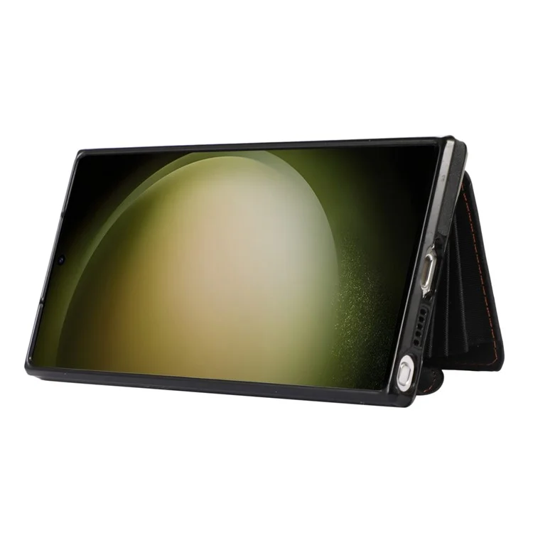 Kickstand Shell per Samsung Galaxy S23 Ultra RFID Blocking Card Bag Phone Case PU Leather+TPU Cover - Nero