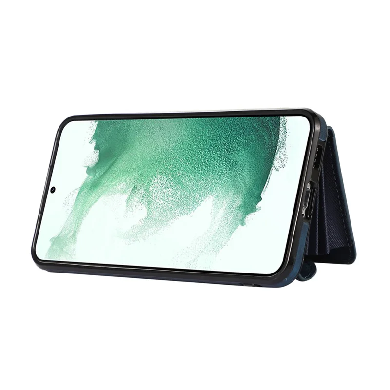 For Samsung Galaxy S21 FE 5G Smartphone Case Kickstand PU Leather+TPU Shell with RFID Blocking Card Bag - Blue