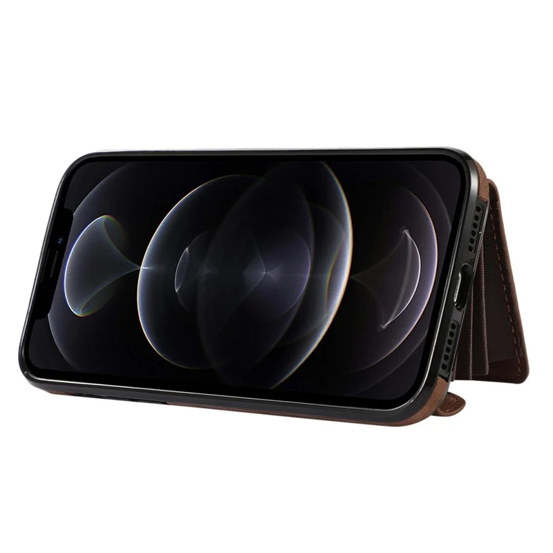 For iPhone 12 / 12 Pro 6.1 inch PU Leather+TPU Phone Case Kickstand Cover with RFID Blocking Card Bag - Brown