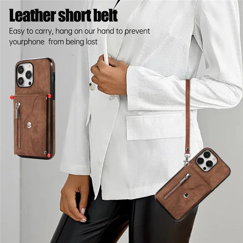 For iPhone 12 / 12 Pro 6.1 inch PU Leather+TPU Phone Case Kickstand Cover with RFID Blocking Card Bag - Brown