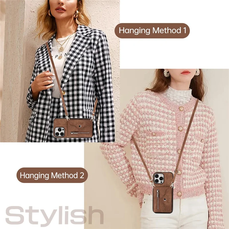 For iPhone 12 / 12 Pro 6.1 inch PU Leather+TPU Phone Case Kickstand Cover with RFID Blocking Card Bag - Brown