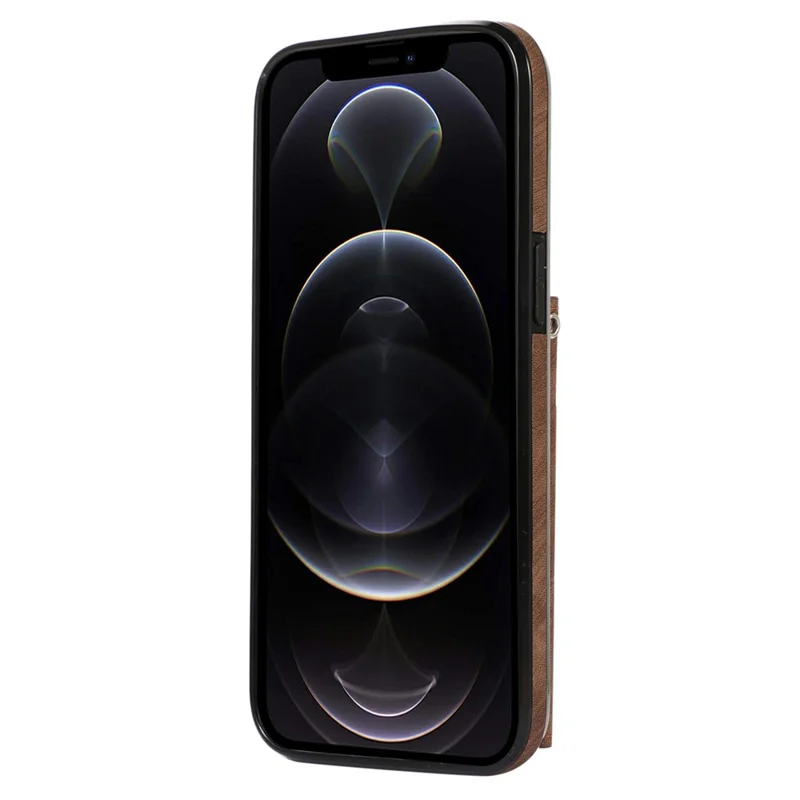 For iPhone 12 / 12 Pro 6.1 inch PU Leather+TPU Phone Case Kickstand Cover with RFID Blocking Card Bag - Brown