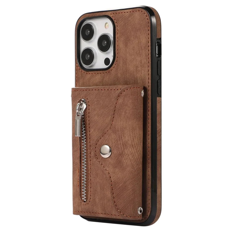 For iPhone 12 / 12 Pro 6.1 inch PU Leather+TPU Phone Case Kickstand Cover with RFID Blocking Card Bag - Brown