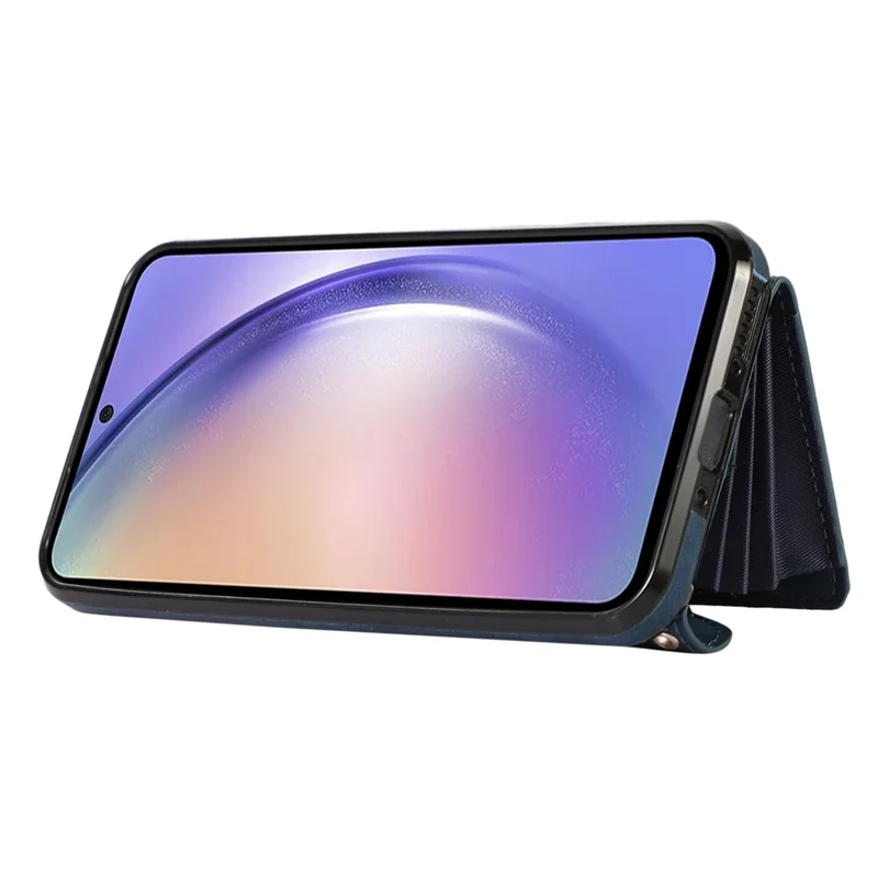 For Samsung Galaxy A34 5G Anti-Scratch Phone Case Kickstand PU Leather+TPU RFID Blocking Card Bag Cover - Blue