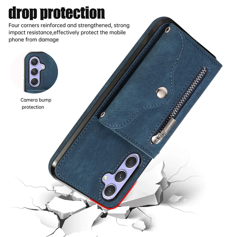 For Samsung Galaxy A34 5G Anti-Scratch Phone Case Kickstand PU Leather+TPU RFID Blocking Card Bag Cover - Blue