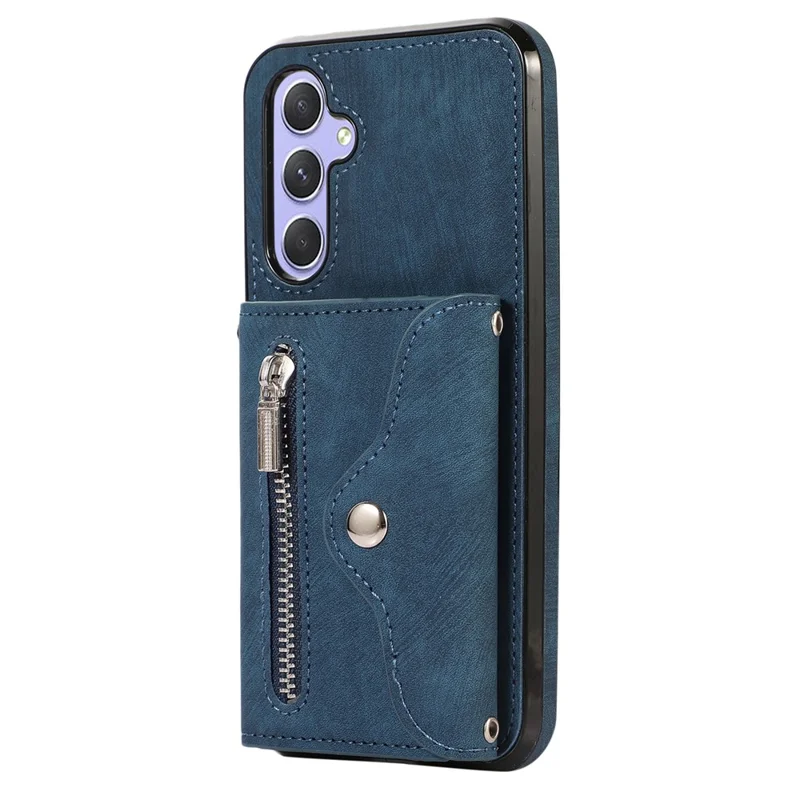 For Samsung Galaxy A34 5G Anti-Scratch Phone Case Kickstand PU Leather+TPU RFID Blocking Card Bag Cover - Blue