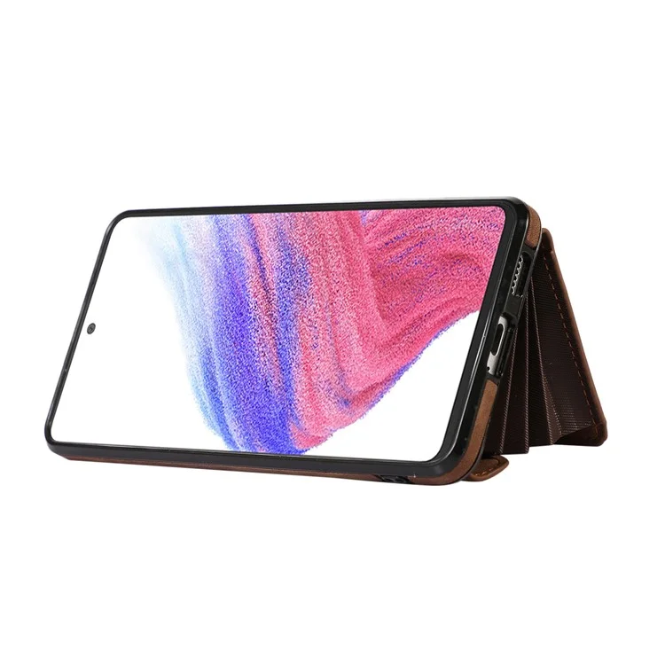 Pour Samsung Galaxy A53 5G Anti-Fingerprint Cover Kickstand PU Leather+TPU Cell Phone Case with RFID Blocking Card Bag - Marron