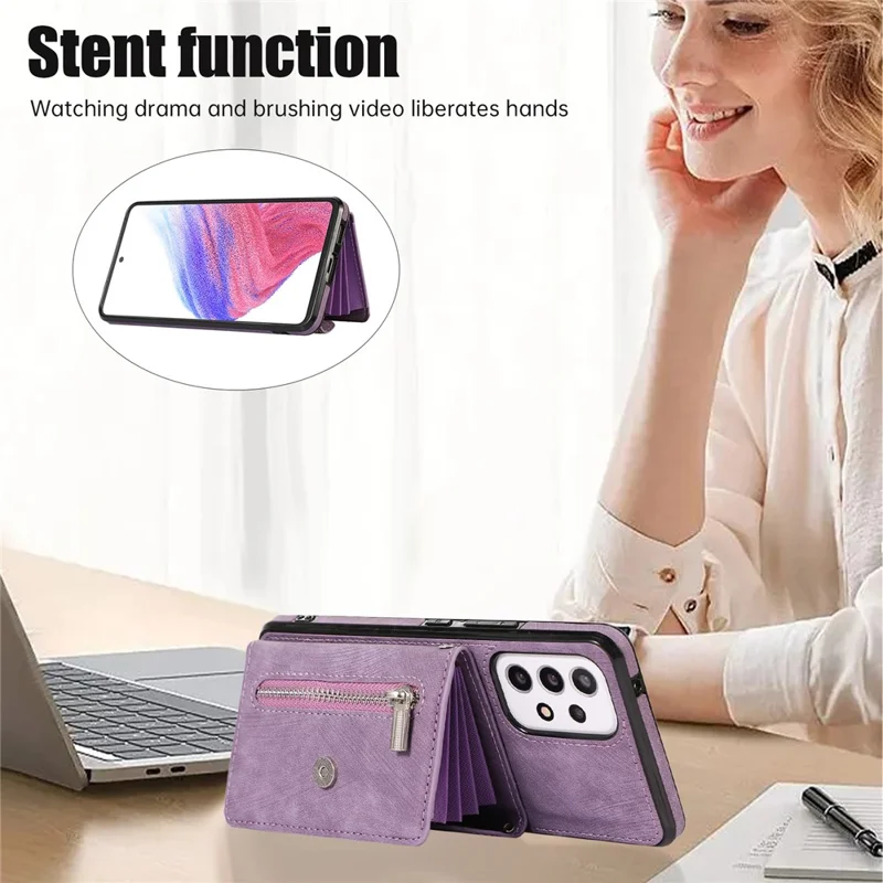 Para Samsung Galaxy A52 4G / A52s 5G / A52 5G Funda para Smartphone Soporte de Tarjeta Bloqueo RFID Funda de Cuero PU + TPU - Púrpura