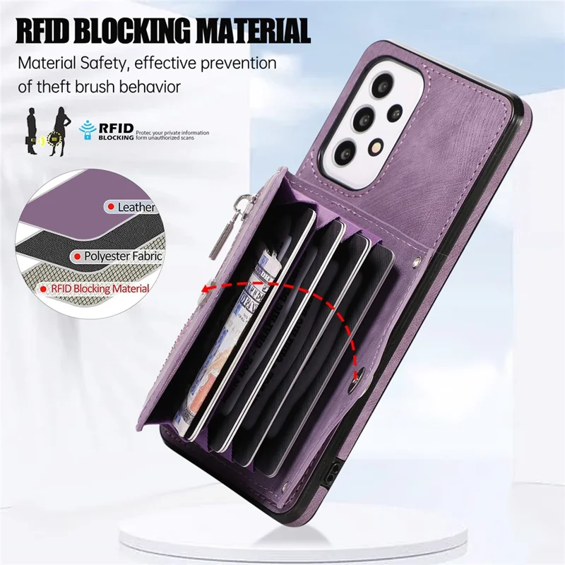 Para Samsung Galaxy A52 4G / A52s 5G / A52 5G Funda para Smartphone Soporte de Tarjeta Bloqueo RFID Funda de Cuero PU + TPU - Púrpura