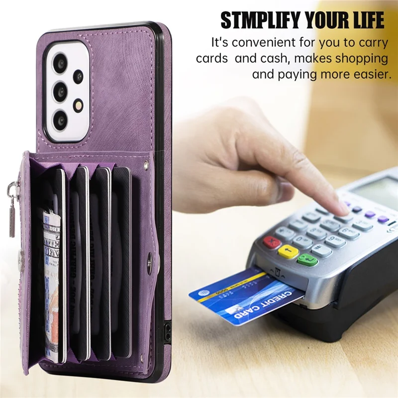 Para Samsung Galaxy A52 4G / A52s 5G / A52 5G Funda para Smartphone Soporte de Tarjeta Bloqueo RFID Funda de Cuero PU + TPU - Púrpura