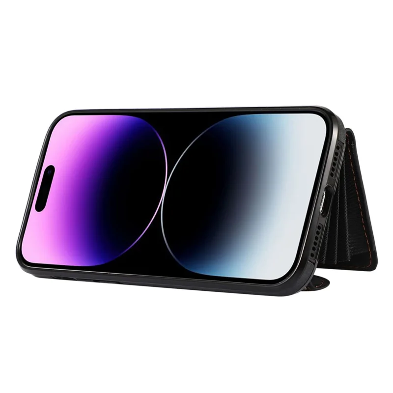 For iPhone 14 Pro PU Leather+TPU Scratch Proof Phone Case Kickstand Cover with RFID Blocking Card Bag - Black