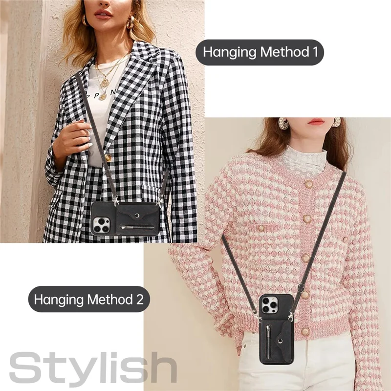 For iPhone 14 Pro PU Leather+TPU Scratch Proof Phone Case Kickstand Cover with RFID Blocking Card Bag - Black