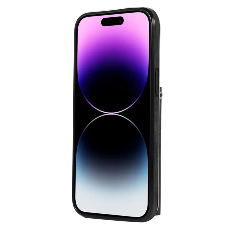 For iPhone 14 Pro PU Leather+TPU Scratch Proof Phone Case Kickstand Cover with RFID Blocking Card Bag - Black