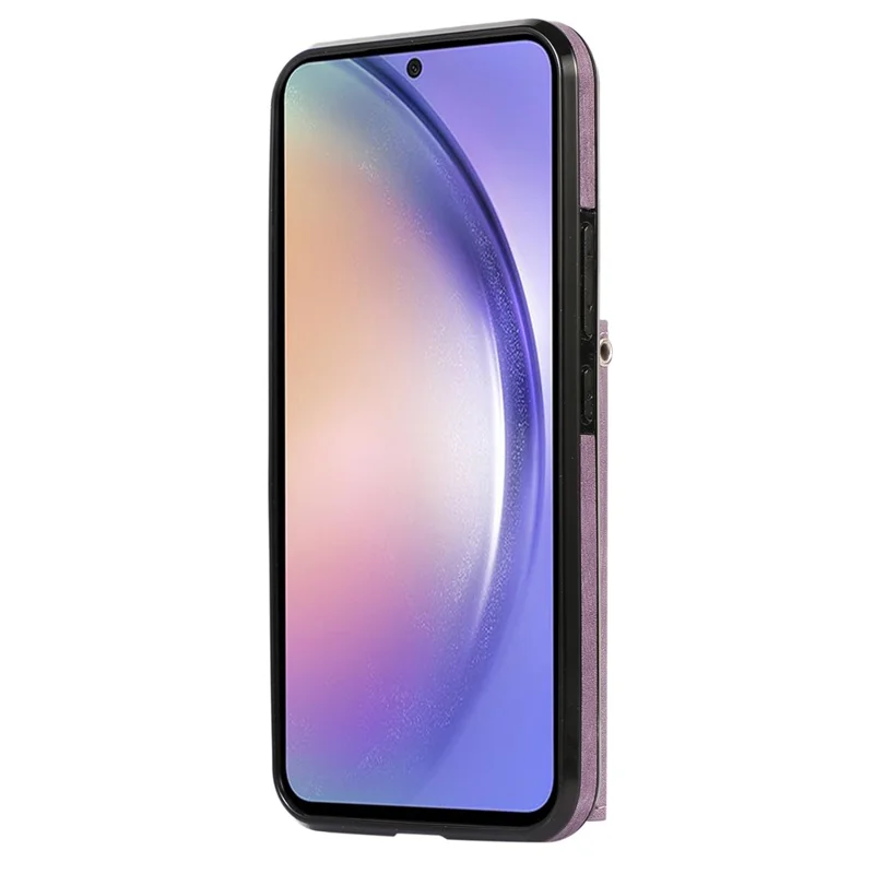 For Samsung Galaxy A14 4G / 5G Phone Carrying Pouch RFID Blocking Card Bag Kickstand PU Leather+TPU Case - Purple