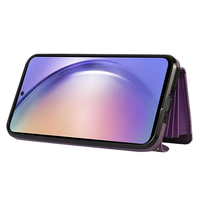 For Samsung Galaxy A14 4G / 5G Phone Carrying Pouch RFID Blocking Card Bag Kickstand PU Leather+TPU Case - Purple