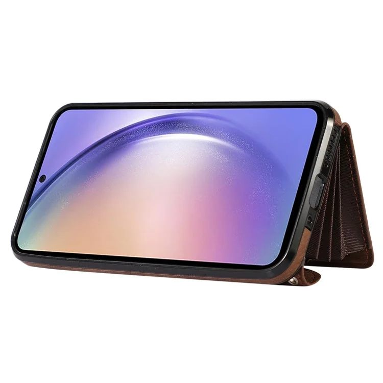 Smartphone Case for Samsung Galaxy A13 5G PU Leather+TPU Kickstand Shell with RFID Blocking Card Bag - Brown