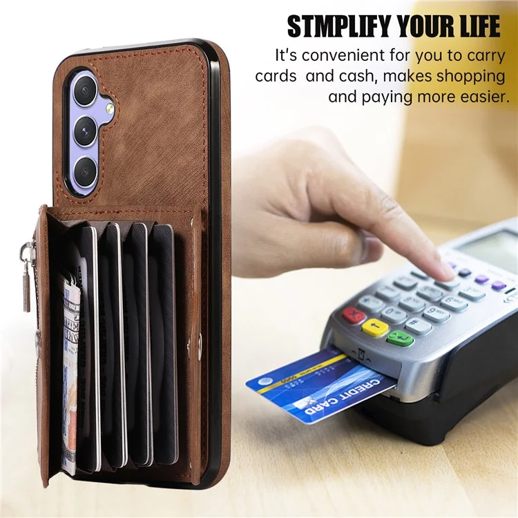 Smartphone Case for Samsung Galaxy A13 5G PU Leather+TPU Kickstand Shell with RFID Blocking Card Bag - Brown