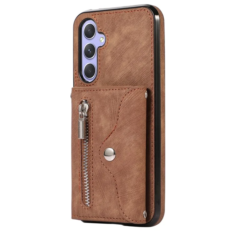 Smartphone Case for Samsung Galaxy A13 5G PU Leather+TPU Kickstand Shell with RFID Blocking Card Bag - Brown