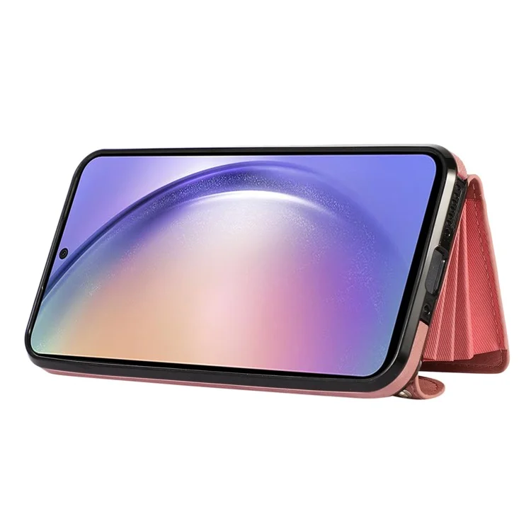 Smartphone Case for Samsung Galaxy A13 5G PU Leather+TPU Kickstand Shell with RFID Blocking Card Bag - Rose Gold