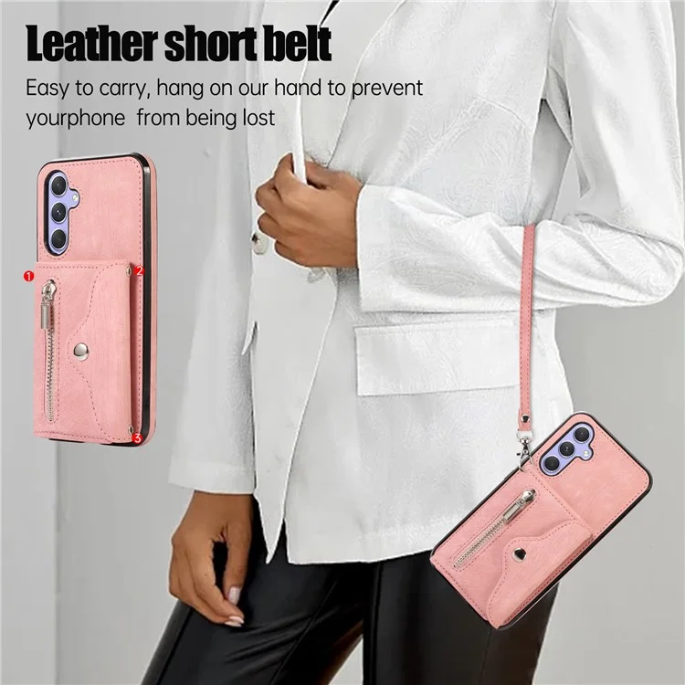 Smartphone Case for Samsung Galaxy A13 5G PU Leather+TPU Kickstand Shell with RFID Blocking Card Bag - Rose Gold