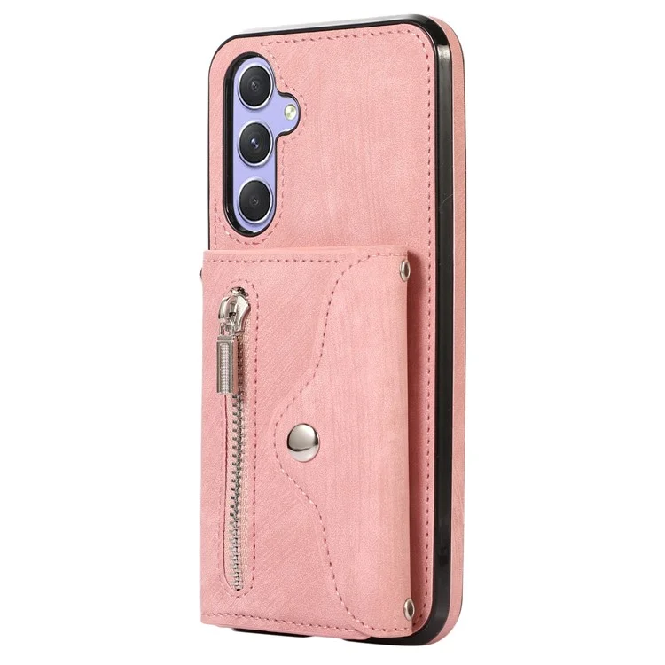 Smartphone Case for Samsung Galaxy A13 5G PU Leather+TPU Kickstand Shell with RFID Blocking Card Bag - Rose Gold