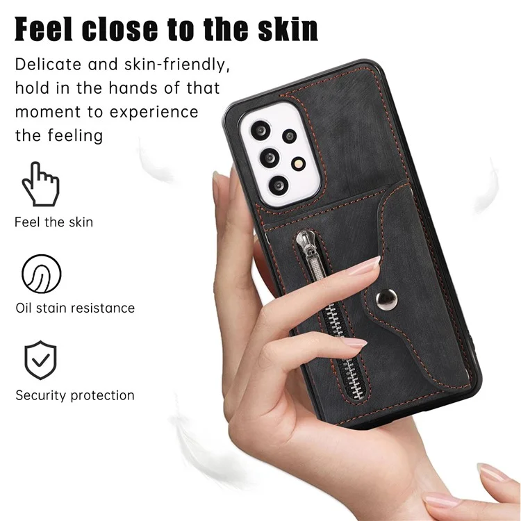 Phone Case for Samsung Galaxy A32 5G / M32 5G PU Leather+TPU Shell with RFID Blocking Card Bag and Kickstand - Black