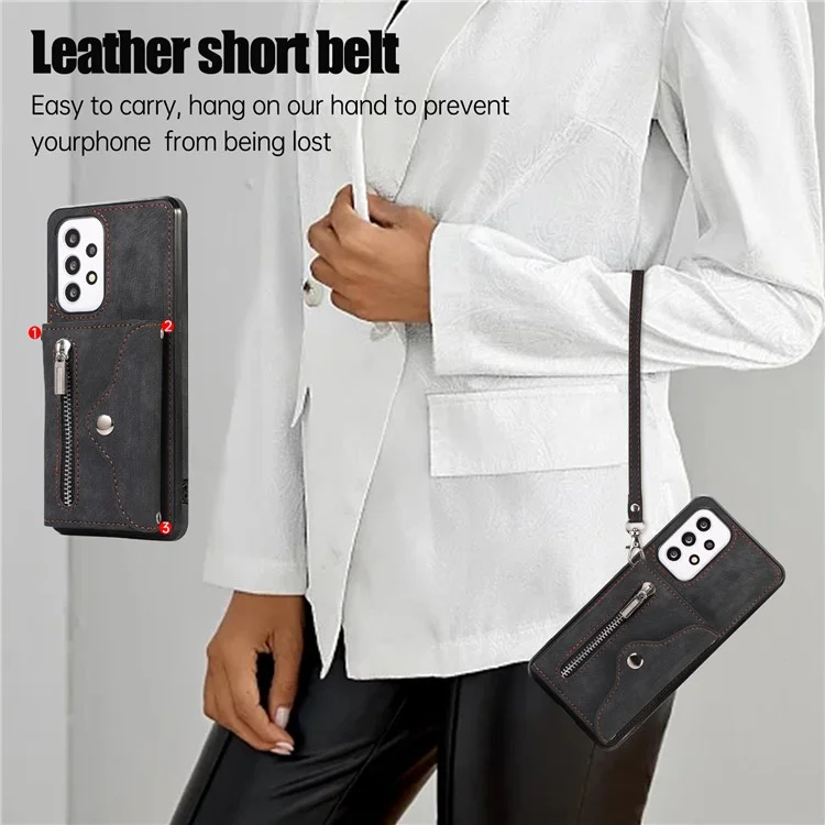 Phone Case for Samsung Galaxy A32 5G / M32 5G PU Leather+TPU Shell with RFID Blocking Card Bag and Kickstand - Black