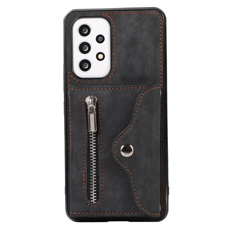 Phone Case for Samsung Galaxy A32 5G / M32 5G PU Leather+TPU Shell with RFID Blocking Card Bag and Kickstand - Black