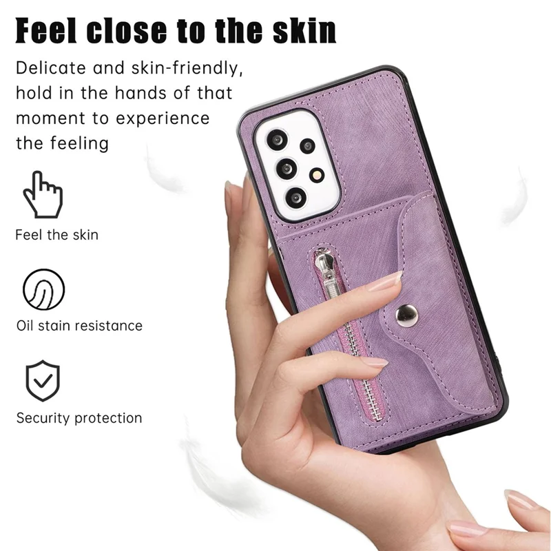 Capa de Telefone para Samsung Galaxy A32 5G / M32 5G, Couro PU + Capa TPU com Bolso Bloqueador RFID e Suporte - Roxo