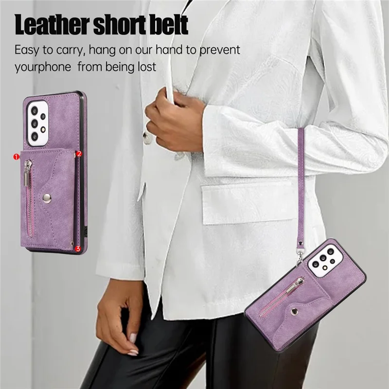 Capa de Telefone para Samsung Galaxy A32 5G / M32 5G, Couro PU + Capa TPU com Bolso Bloqueador RFID e Suporte - Roxo