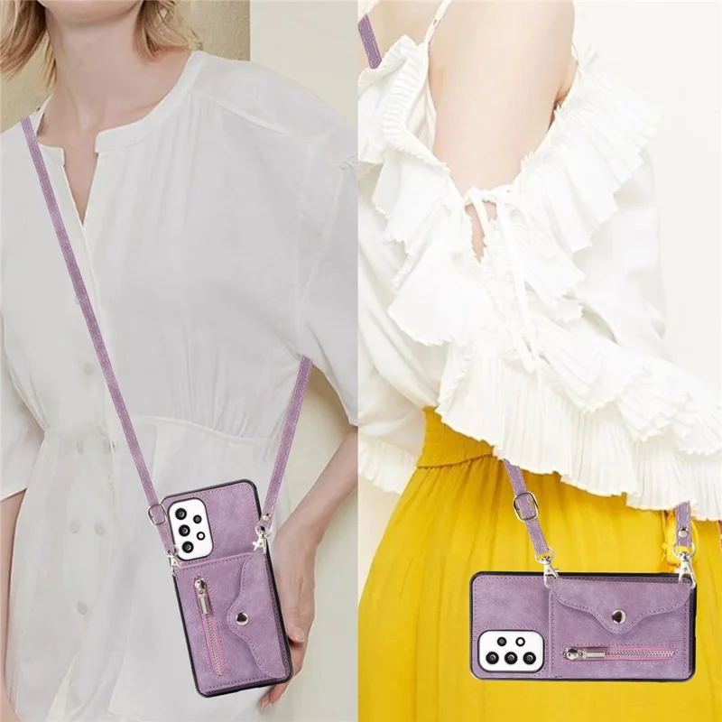 Capa de Telefone para Samsung Galaxy A32 5G / M32 5G, Couro PU + Capa TPU com Bolso Bloqueador RFID e Suporte - Roxo