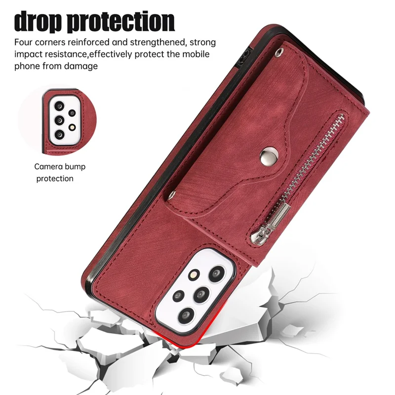 Phone Case for Samsung Galaxy A32 5G / M32 5G PU Leather+TPU Shell with RFID Blocking Card Bag and Kickstand - Red