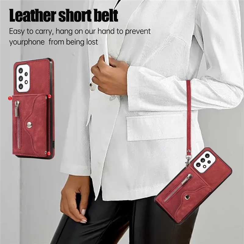 Phone Case for Samsung Galaxy A32 5G / M32 5G PU Leather+TPU Shell with RFID Blocking Card Bag and Kickstand - Red