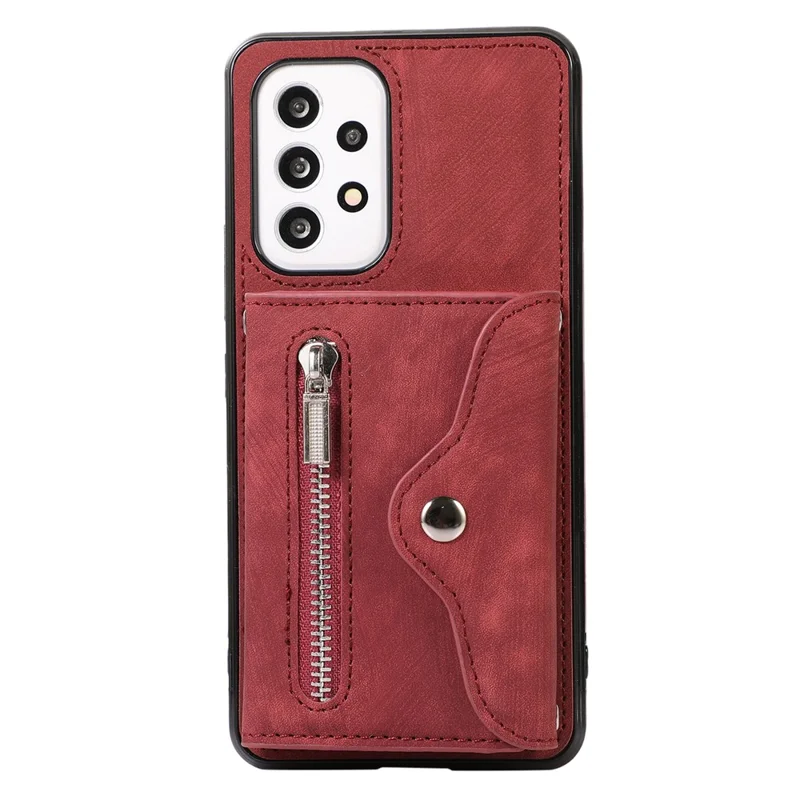 Phone Case for Samsung Galaxy A32 5G / M32 5G PU Leather+TPU Shell with RFID Blocking Card Bag and Kickstand - Red